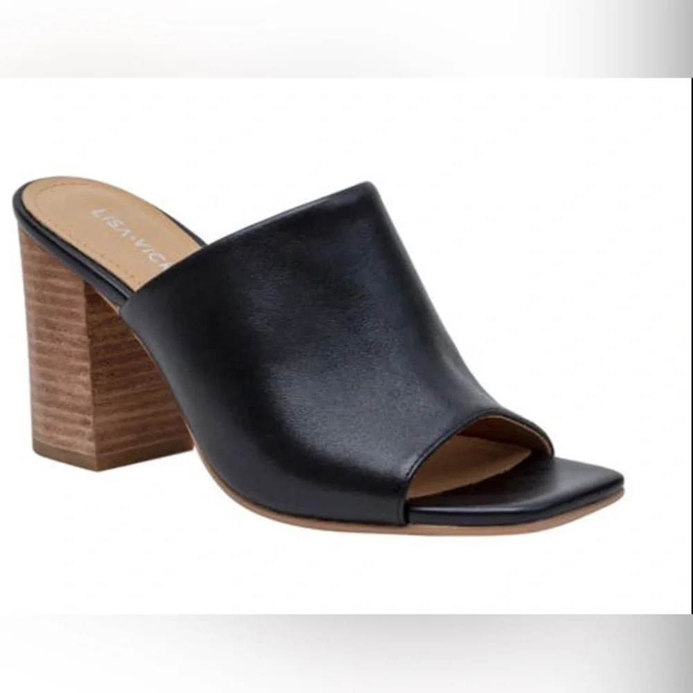 Lisa Vicky Virtue-V Black Sheep Napa Leather Square Toe Block Heel Mule 7.5 NIB - Picture 1 of 2